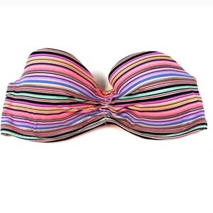 Victoria’s Secret 32D Strapless Flirt Bandeau Bikini Top Striped Pink Black